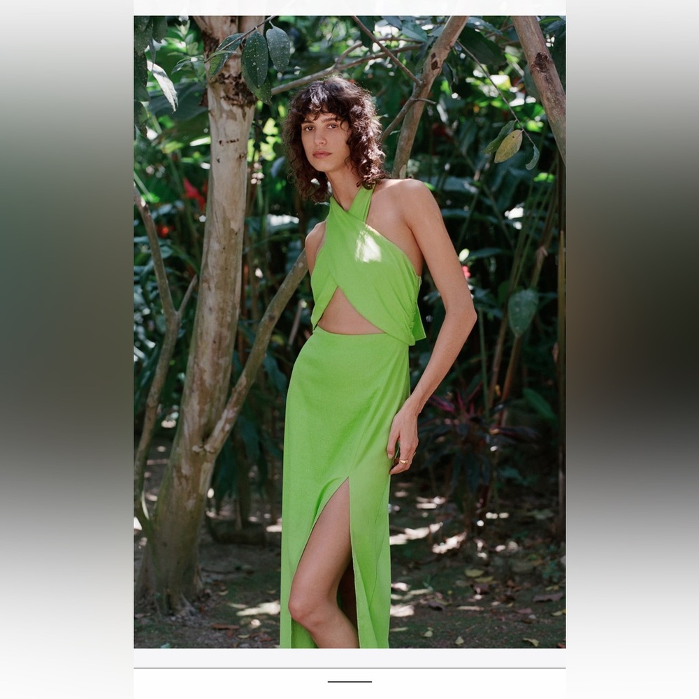 ZARA Linen Lime Green Dress (Size : M)